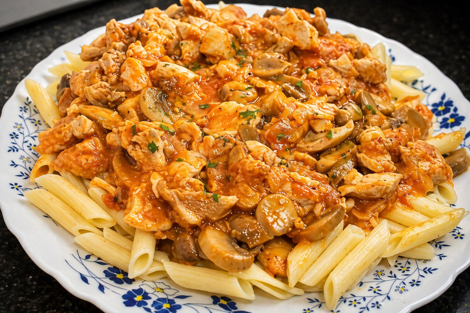 Paste cu pui si ciuperci