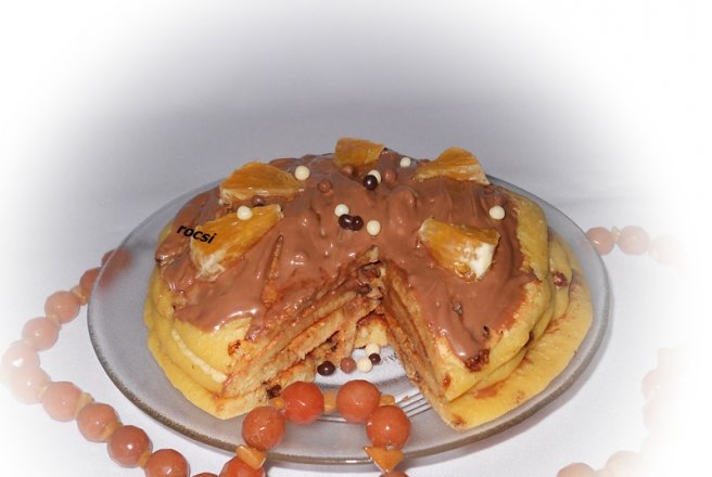 Tortulete pancakes cu bilute de ciocolata si portocale