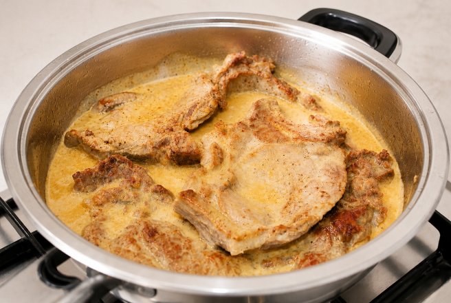 Cotlet de porc cu sos de mustar si bere