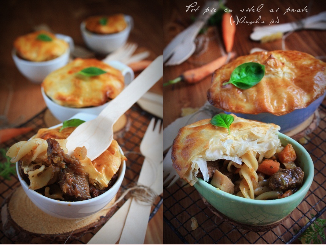 Pasta Pot Pie~sau~Tocanita de vitel cu paste sub capac de foietaj