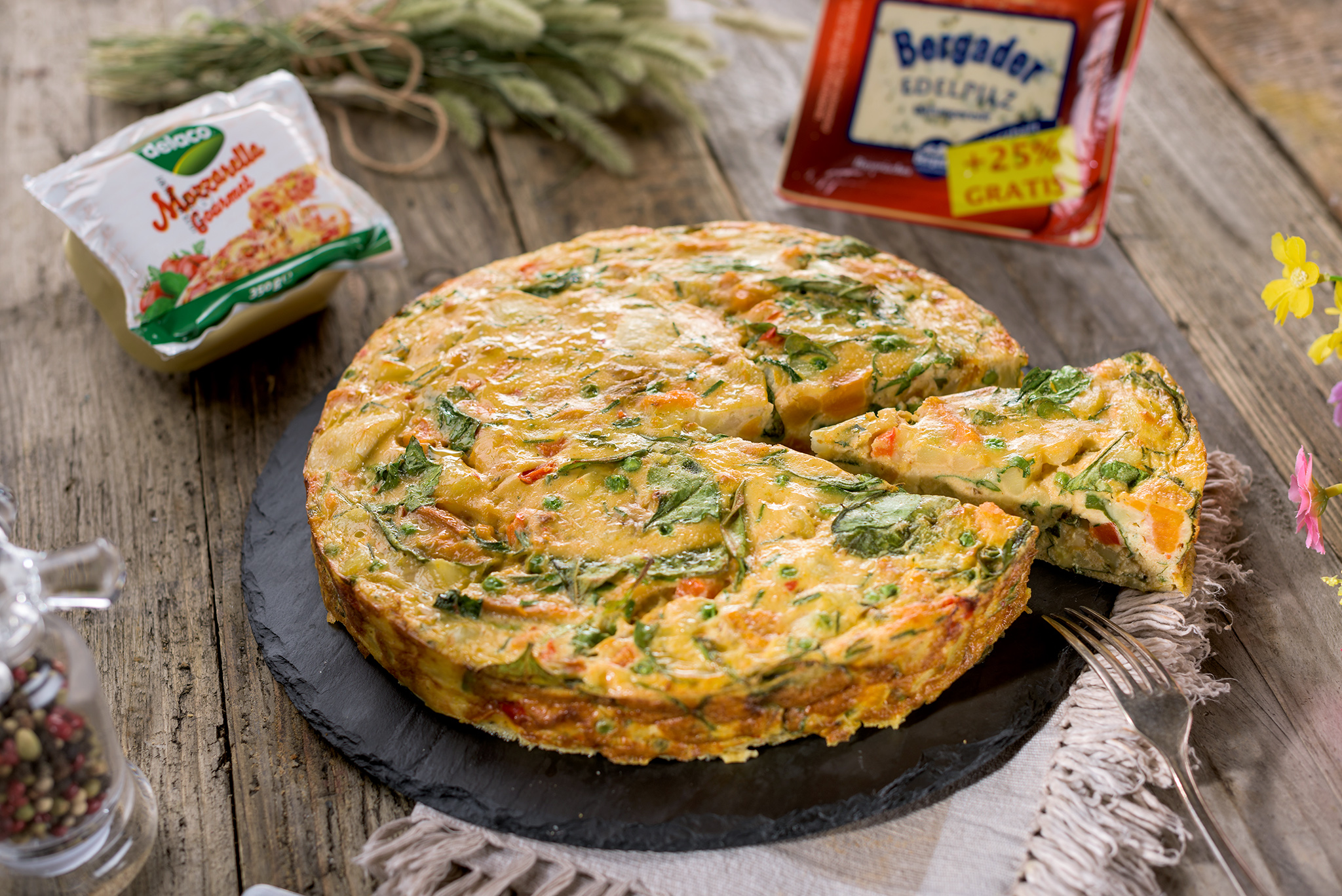 Frittata cu cartofi dulci, mozzarella gourmet si bergader by Delaco