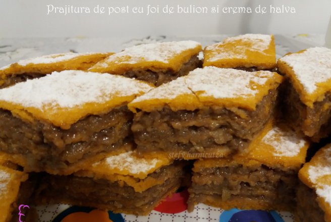 Desert prajitura de post cu foi de bulion si crema de halva