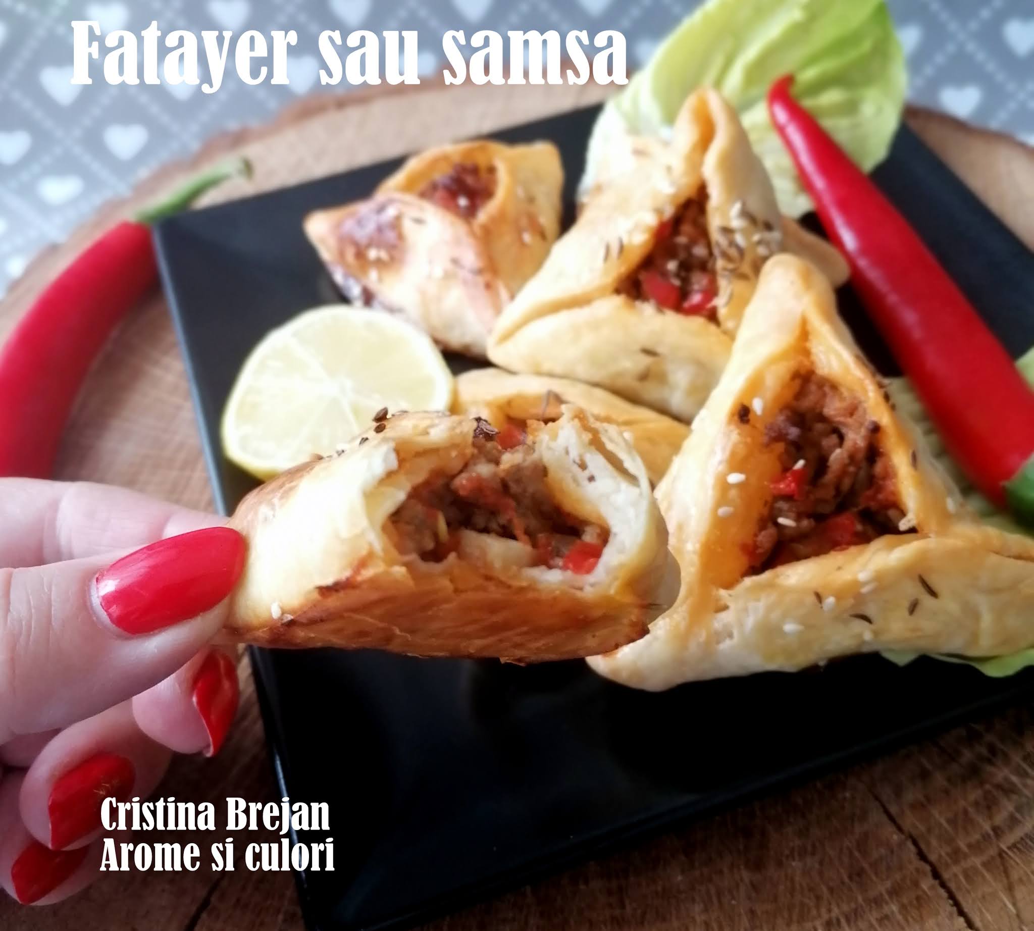 Aperitiv Fatayer sau samsa cu ardei si carne tocata